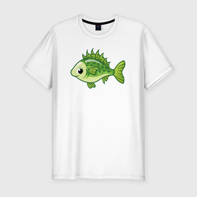 Мужская футболка хлопок Slim с принтом Зелёная рыбёшка в Санкт-Петербурге, 92% хлопок, 8% лайкра | приталенный силуэт, круглый вырез ворота, длина до линии бедра, короткий рукав | 