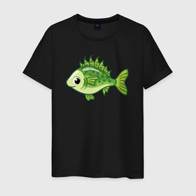 Мужская футболка хлопок с принтом Зелёная рыбёшка в Белгороде, 100% хлопок | прямой крой, круглый вырез горловины, длина до линии бедер, слегка спущенное плечо. | 