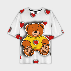Мужская футболка oversize 3D с принтом Стикер наклейка медвежонок и сердце объемный рисунок ,  |  | 