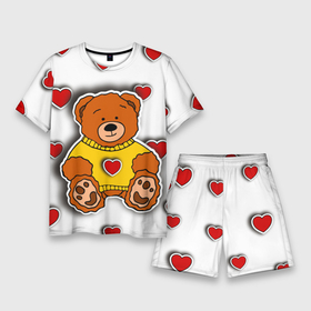 Мужской костюм с шортами 3D с принтом Стикер наклейка медвежонок и сердце объемный рисунок ,  |  | 