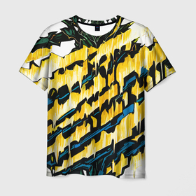 Мужская футболка 3D с принтом Субстанция и жёлтые полосы в Санкт-Петербурге, 100% полиэфир | прямой крой, круглый вырез горловины, длина до линии бедер | Тематика изображения на принте: 