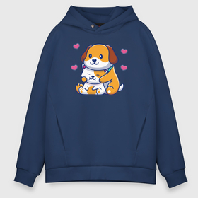 Мужское худи Oversize хлопок с принтом Кошечка собачка в Ухте, френч-терри — 70% хлопок, 30% полиэстер. Мягкий теплый начес внутри —100% хлопок | боковые карманы, эластичные манжеты и нижняя кромка, капюшон на магнитной кнопке | Тематика изображения на принте: 