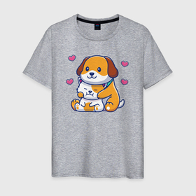 Мужская футболка хлопок с принтом Кошечка собачка в Тюмени, 100% хлопок | прямой крой, круглый вырез горловины, длина до линии бедер, слегка спущенное плечо. | 