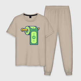 Мужская пижама хлопок с принтом Бумажные деньги , 100% хлопок | брюки и футболка прямого кроя, без карманов, на брюках мягкая резинка на поясе и по низу штанин
 | 