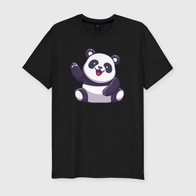 Мужская футболка хлопок Slim с принтом Привет от панды в Петрозаводске, 92% хлопок, 8% лайкра | приталенный силуэт, круглый вырез ворота, длина до линии бедра, короткий рукав | 