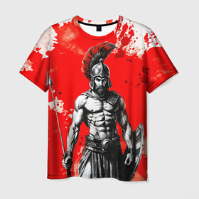 Мужская футболка 3D с принтом Спартак победитель крупно   красные брызги крови в Санкт-Петербурге, 100% полиэфир | прямой крой, круглый вырез горловины, длина до линии бедер | 