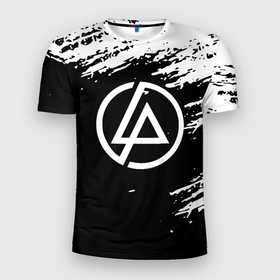 Мужская футболка 3D Slim с принтом Linkin Park   black and white в Новосибирске, 100% полиэстер с улучшенными характеристиками | приталенный силуэт, круглая горловина, широкие плечи, сужается к линии бедра | Тематика изображения на принте: 