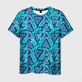 Мужская футболка 3D с принтом Цветные графические многоугольники в Тюмени, 100% полиэфир | прямой крой, круглый вырез горловины, длина до линии бедер | 
