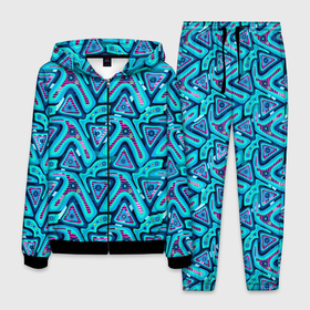 Мужской костюм 3D с принтом Цветные графические многоугольники в Курске, 100% полиэстер | Манжеты и пояс оформлены тканевой резинкой, двухслойный капюшон со шнурком для регулировки, карманы спереди | 
