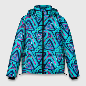Мужская зимняя куртка 3D с принтом Цветные графические многоугольники в Тюмени, верх — 100% полиэстер; подкладка — 100% полиэстер; утеплитель — 100% полиэстер | длина ниже бедра, свободный силуэт Оверсайз. Есть воротник-стойка, отстегивающийся капюшон и ветрозащитная планка. 

Боковые карманы с листочкой на кнопках и внутренний карман на молнии. | 