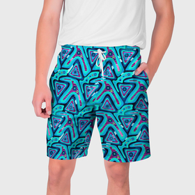 Мужские шорты 3D с принтом Цветные графические многоугольники в Тюмени,  полиэстер 100% | прямой крой, два кармана без застежек по бокам. Мягкая трикотажная резинка на поясе, внутри которой широкие завязки. Длина чуть выше колен | 