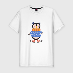 Мужская футболка хлопок Slim с принтом Пингвин фигурист в Санкт-Петербурге, 92% хлопок, 8% лайкра | приталенный силуэт, круглый вырез ворота, длина до линии бедра, короткий рукав | 
