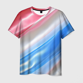 Мужская футболка 3D с принтом Белые синие красные светлые полосы абстракции в Петрозаводске, 100% полиэфир | прямой крой, круглый вырез горловины, длина до линии бедер | 