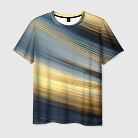 Мужская футболка 3D с принтом Синяя и желтая изогнутая  абстракция в Тюмени, 100% полиэфир | прямой крой, круглый вырез горловины, длина до линии бедер | 