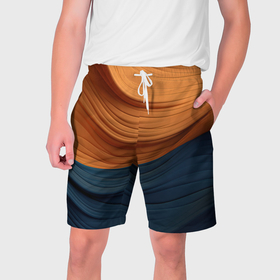 Мужские шорты 3D с принтом Оранжевая и синяя абстракция в Кировске,  полиэстер 100% | прямой крой, два кармана без застежек по бокам. Мягкая трикотажная резинка на поясе, внутри которой широкие завязки. Длина чуть выше колен | 