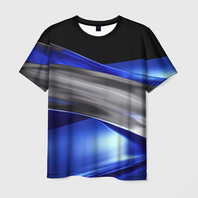 Мужская футболка 3D с принтом Серебряная вставка на синей абстракции в Белгороде, 100% полиэфир | прямой крой, круглый вырез горловины, длина до линии бедер | Тематика изображения на принте: 
