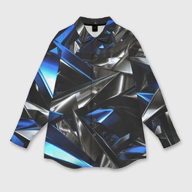Мужская рубашка oversize 3D с принтом Синие и серебряные вставки абстракции в Белгороде,  |  | Тематика изображения на принте: 