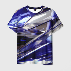 Мужская футболка 3D с принтом Синие и белые полосы  абстракции , 100% полиэфир | прямой крой, круглый вырез горловины, длина до линии бедер | Тематика изображения на принте: 
