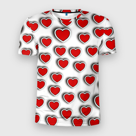 Мужская футболка 3D Slim с принтом Стикеры наклейки сердечки объемные в Кировске, 100% полиэстер с улучшенными характеристиками | приталенный силуэт, круглая горловина, широкие плечи, сужается к линии бедра | 