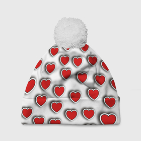 Шапка 3D c помпоном с принтом Стикеры наклейки сердечки объемные в Санкт-Петербурге, 100% полиэстер | универсальный размер, печать по всей поверхности изделия | 