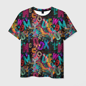 Мужская футболка 3D с принтом Английский алфавит цветной в Петрозаводске, 100% полиэфир | прямой крой, круглый вырез горловины, длина до линии бедер | 