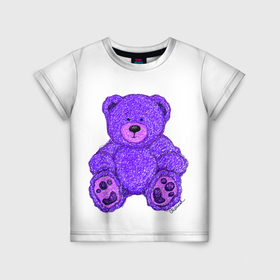 Детская футболка 3D с принтом Плюшевый сиреневый медвежонок , 100% гипоаллергенный полиэфир | прямой крой, круглый вырез горловины, длина до линии бедер, чуть спущенное плечо, ткань немного тянется | Тематика изображения на принте: 