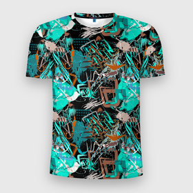 Мужская футболка 3D Slim с принтом Психоделические каракули в Новосибирске, 100% полиэстер с улучшенными характеристиками | приталенный силуэт, круглая горловина, широкие плечи, сужается к линии бедра | 