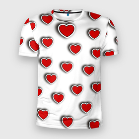 Мужская футболка 3D Slim с принтом Стикеры наклейки объемные сердечки в Кировске, 100% полиэстер с улучшенными характеристиками | приталенный силуэт, круглая горловина, широкие плечи, сужается к линии бедра | 