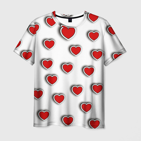 Мужская футболка 3D с принтом Стикеры наклейки объемные сердечки в Новосибирске, 100% полиэфир | прямой крой, круглый вырез горловины, длина до линии бедер | 