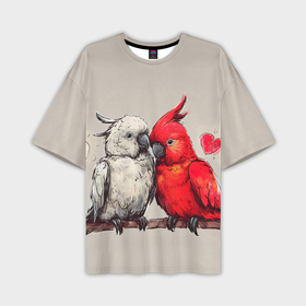 Мужская футболка oversize 3D с принтом Влюбленные попугаи 14 февраля в Курске,  |  | 