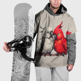 Накидка на куртку 3D с принтом Влюбленные попугаи 14 февраля в Курске, 100% полиэстер |  | 