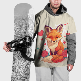 Накидка на куртку 3D с принтом Влюбленная лисичка  в сердечках в Петрозаводске, 100% полиэстер |  | Тематика изображения на принте: 