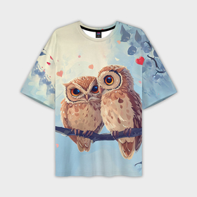 Мужская футболка oversize 3D с принтом Влюбленные совы 14 февраля в Курске,  |  | Тематика изображения на принте: 