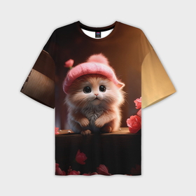 Мужская футболка oversize 3D с принтом Маленький влюбленный хомячок в шапочке в Кировске,  |  | 