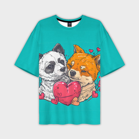 Мужская футболка oversize 3D с принтом Влюбленная собачка и лисичка в Курске,  |  | 