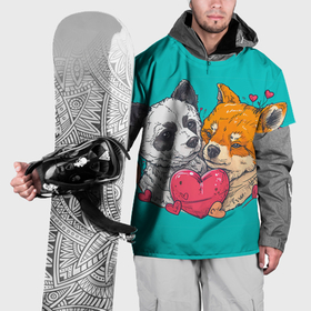Накидка на куртку 3D с принтом Влюбленная собачка и лисичка в Петрозаводске, 100% полиэстер |  | Тематика изображения на принте: 