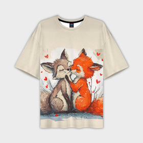 Мужская футболка oversize 3D с принтом Влюбленные лисички  14 февраля в Курске,  |  | 