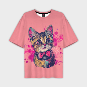 Мужская футболка oversize 3D с принтом Милый котенок с бабочкой в Белгороде,  |  | Тематика изображения на принте: 