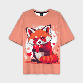 Мужская футболка oversize 3D с принтом Рыжая лисичка с сердцем в Новосибирске,  |  | 