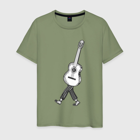 Мужская футболка хлопок с принтом Человек гитара в Санкт-Петербурге, 100% хлопок | прямой крой, круглый вырез горловины, длина до линии бедер, слегка спущенное плечо. | 