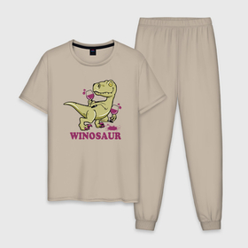 Мужская пижама хлопок с принтом Винозавр в Екатеринбурге, 100% хлопок | брюки и футболка прямого кроя, без карманов, на брюках мягкая резинка на поясе и по низу штанин
 | Тематика изображения на принте: 