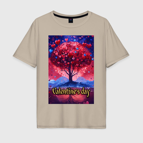 Мужская футболка хлопок Oversize с принтом Дерево любви в Новосибирске, 100% хлопок | свободный крой, круглый ворот, “спинка” длиннее передней части | Тематика изображения на принте: 