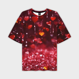 Мужская футболка oversize 3D с принтом Дождь из сердечек ,  |  | 