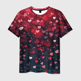 Мужская футболка 3D с принтом Гранатовые сердечки в Петрозаводске, 100% полиэфир | прямой крой, круглый вырез горловины, длина до линии бедер | 
