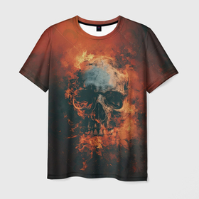 Мужская футболка 3D с принтом Горящий скелет в Курске, 100% полиэфир | прямой крой, круглый вырез горловины, длина до линии бедер | 