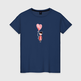 Женская футболка хлопок с принтом Девочка с сердечком в Кировске, 100% хлопок | прямой крой, круглый вырез горловины, длина до линии бедер, слегка спущенное плечо | 