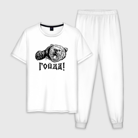 Мужская пижама хлопок с принтом Медведь опричник с крестом   гойда , 100% хлопок | брюки и футболка прямого кроя, без карманов, на брюках мягкая резинка на поясе и по низу штанин
 | 