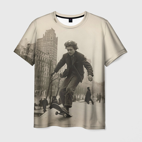 Мужская футболка 3D с принтом Ретро скейтбординг в Екатеринбурге, 100% полиэфир | прямой крой, круглый вырез горловины, длина до линии бедер | 