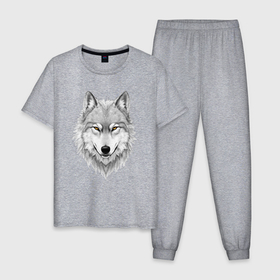 Мужская пижама хлопок с принтом Волк с оберегом в Санкт-Петербурге, 100% хлопок | брюки и футболка прямого кроя, без карманов, на брюках мягкая резинка на поясе и по низу штанин
 | 