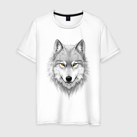 Мужская футболка хлопок с принтом Волк с оберегом в Санкт-Петербурге, 100% хлопок | прямой крой, круглый вырез горловины, длина до линии бедер, слегка спущенное плечо. | 